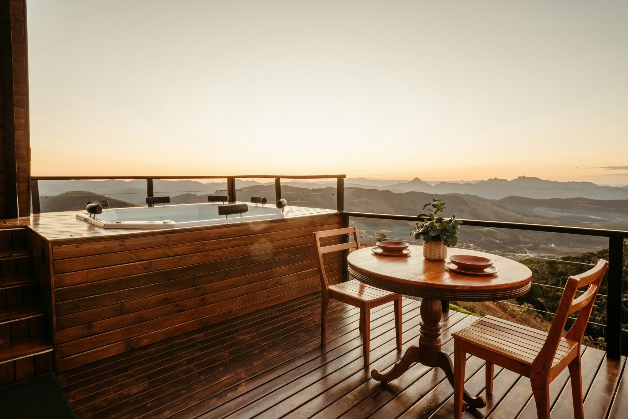 A terrace over the sea at sunset