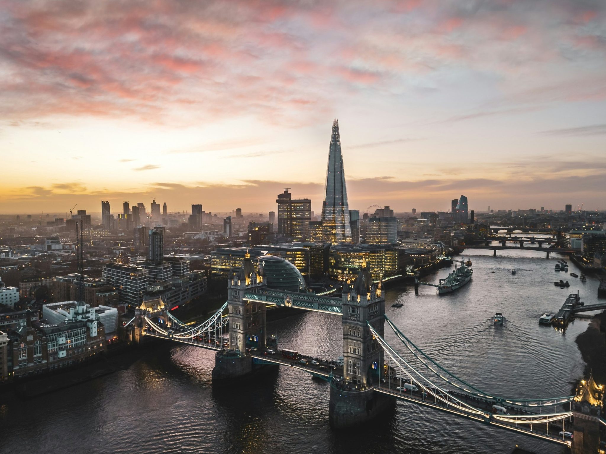 London from above at sunset